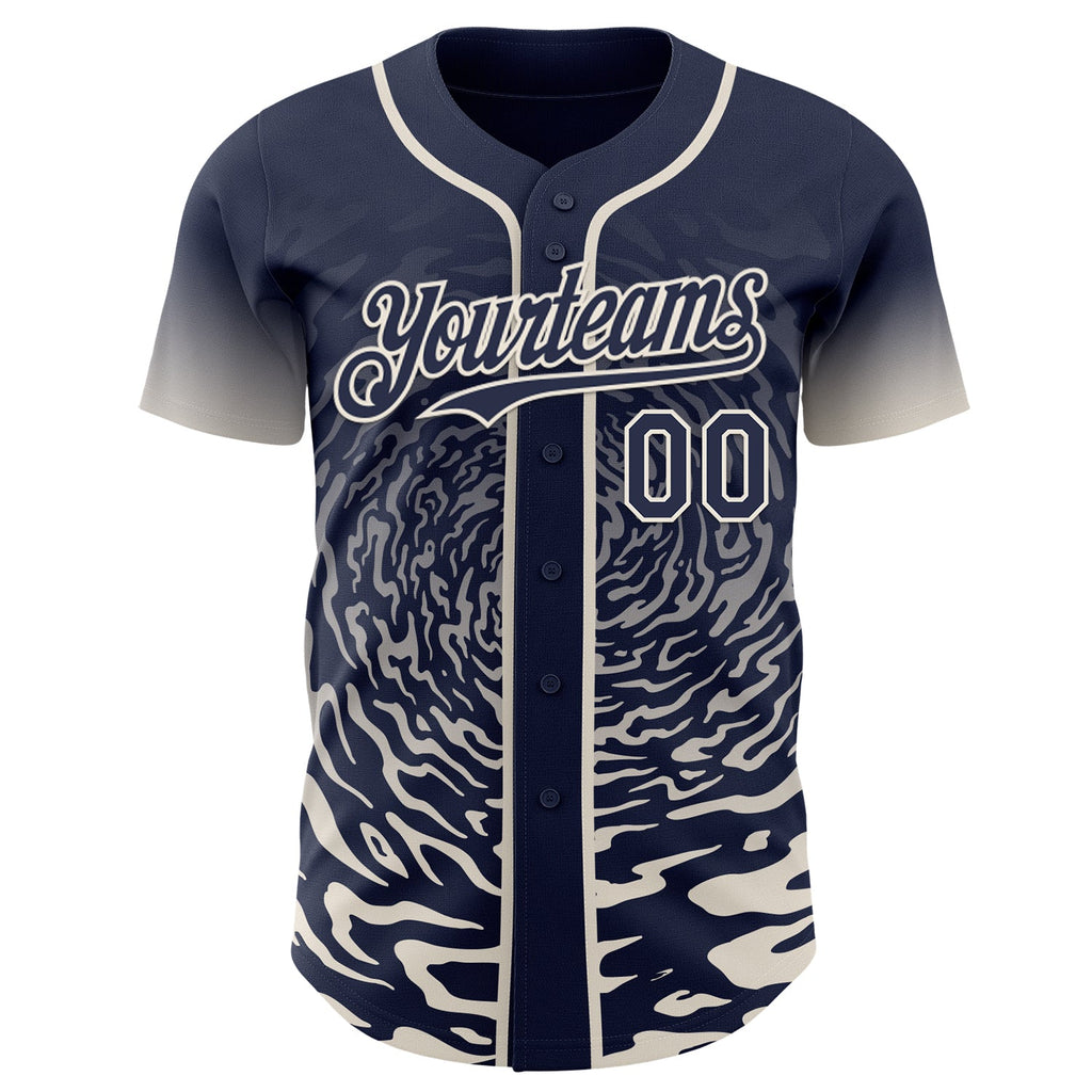 Custom Navy-Cream Fluid Wave Splatter Gradient Authentic Baseball Jersey