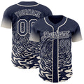 Custom Navy-Cream Fluid Wave Splatter Gradient Authentic Baseball Jersey
