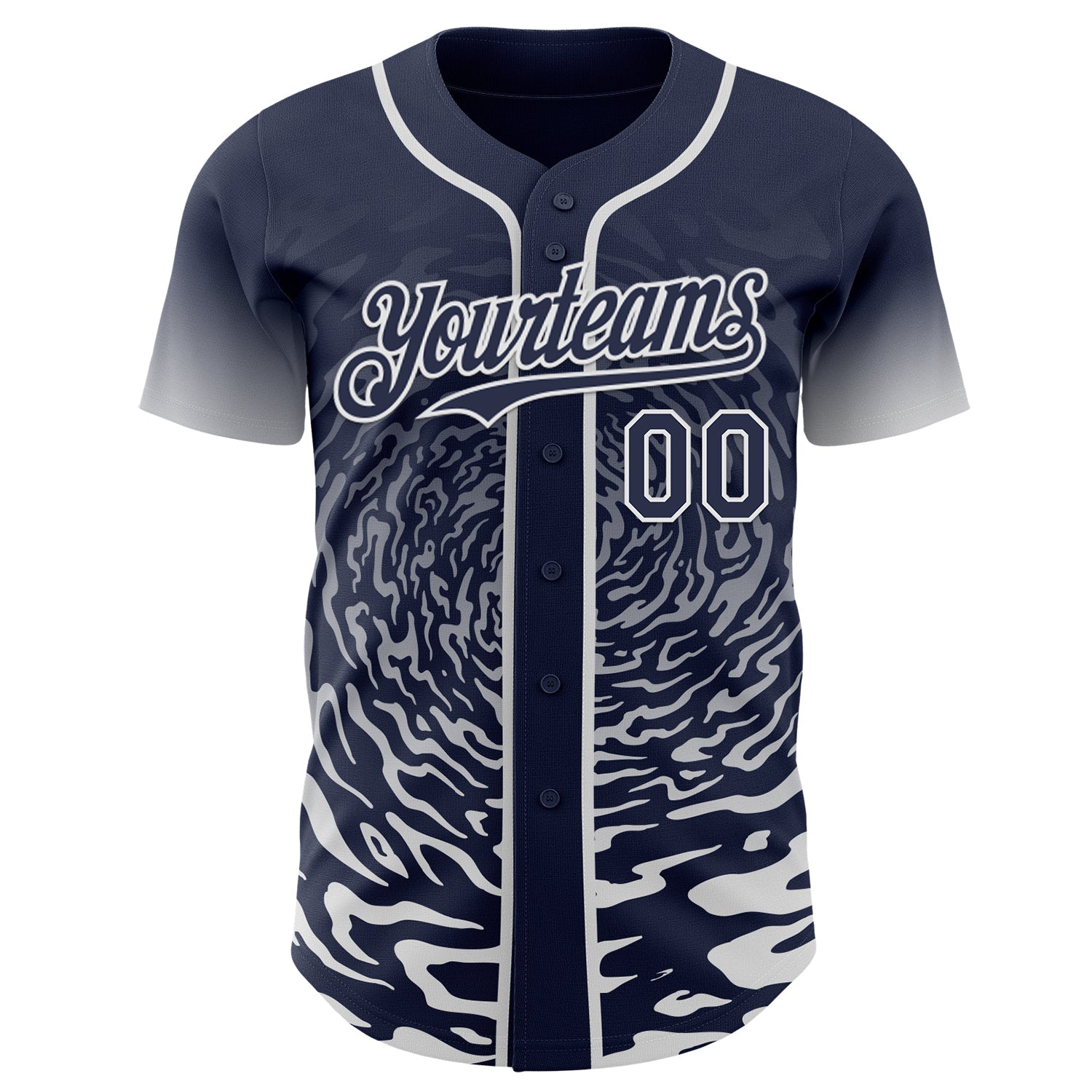 Custom Navy-White Fluid Wave Splatter Gradient Authentic Baseball Jersey