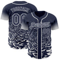 Custom Navy-White Fluid Wave Splatter Gradient Authentic Baseball Jersey