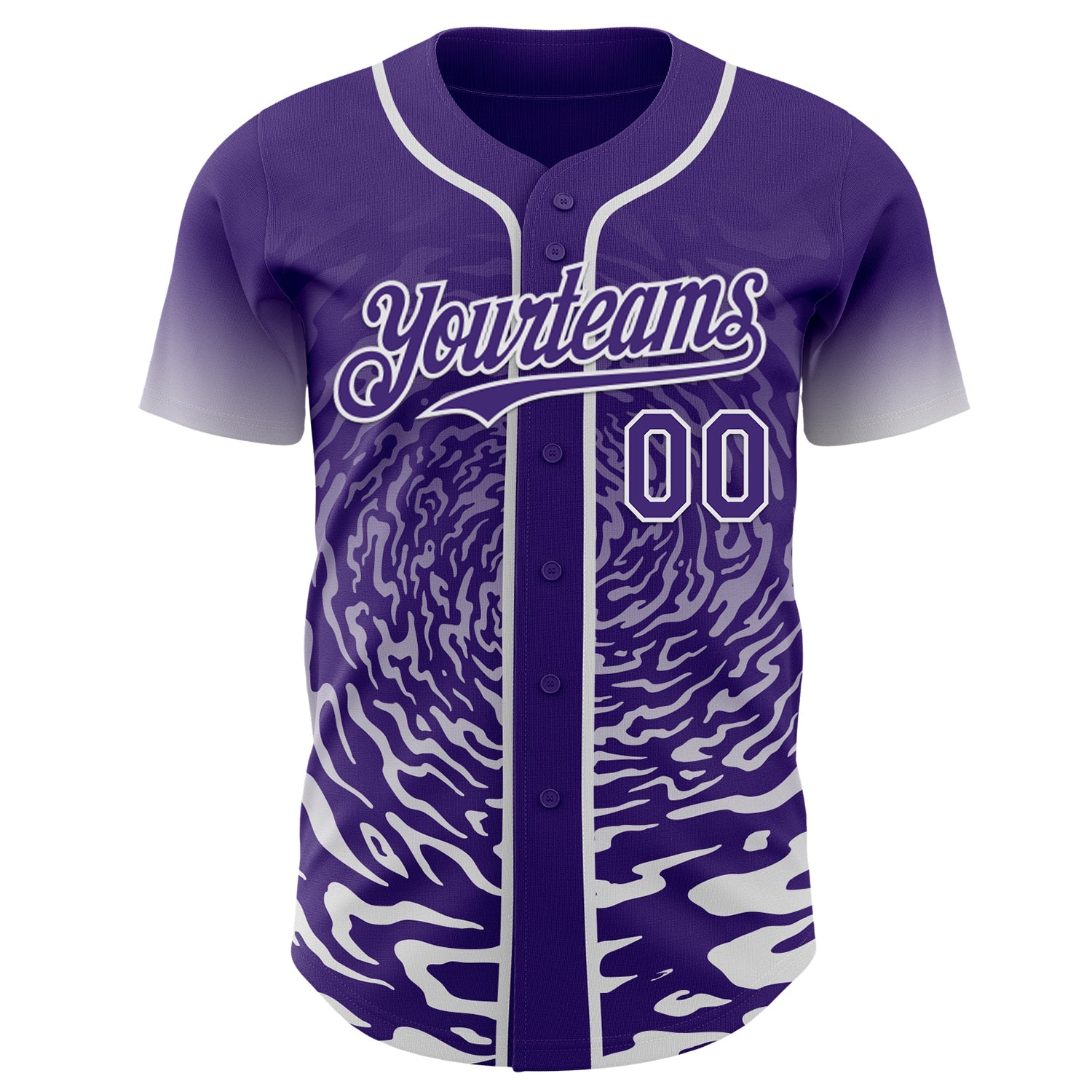 Custom Purple-White Fluid Wave Splatter Gradient Authentic Baseball Jersey