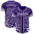 Custom Purple-White Fluid Wave Splatter Gradient Authentic Baseball Jersey