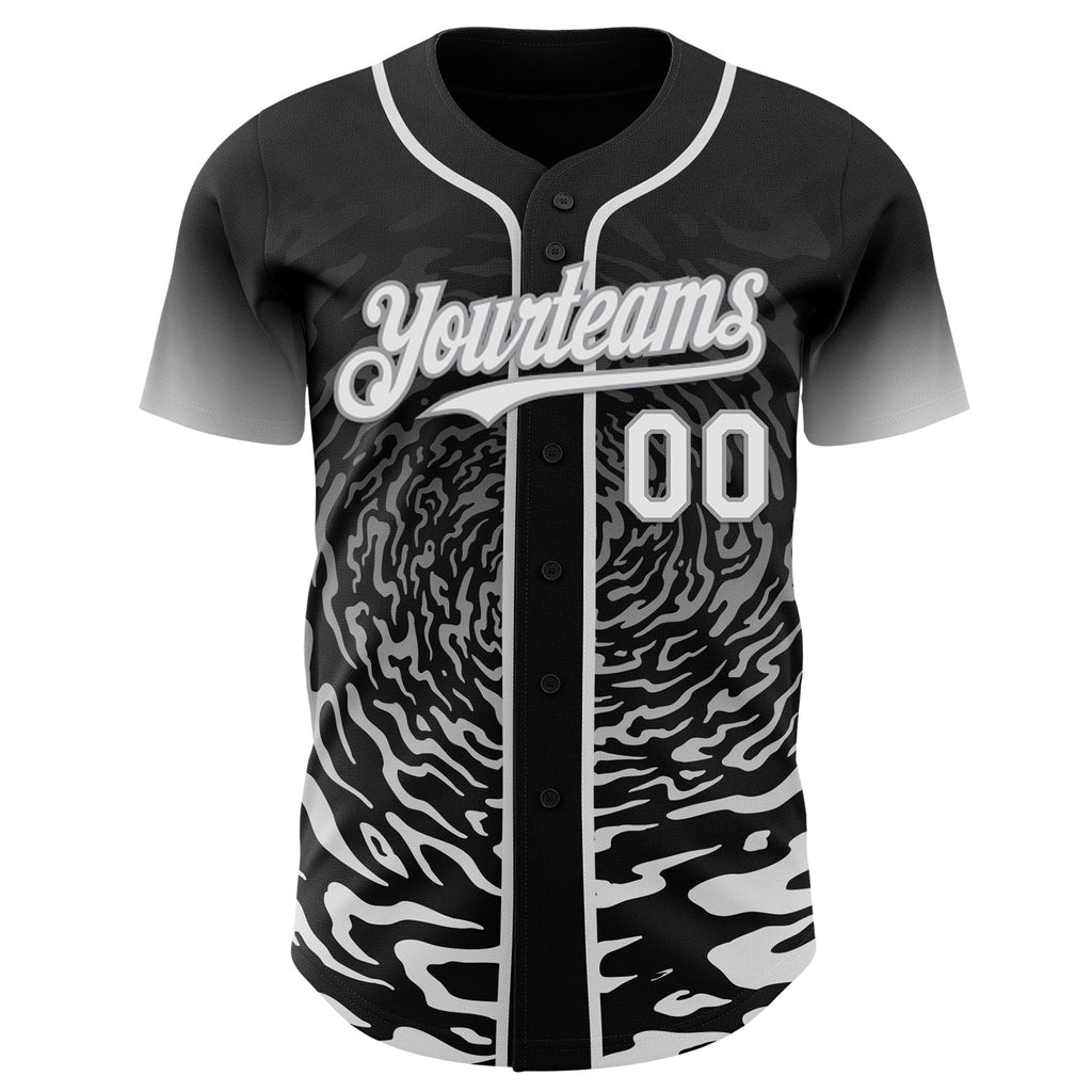 Custom Black White-Gray Fluid Wave Splatter Gradient Authentic Baseball Jersey