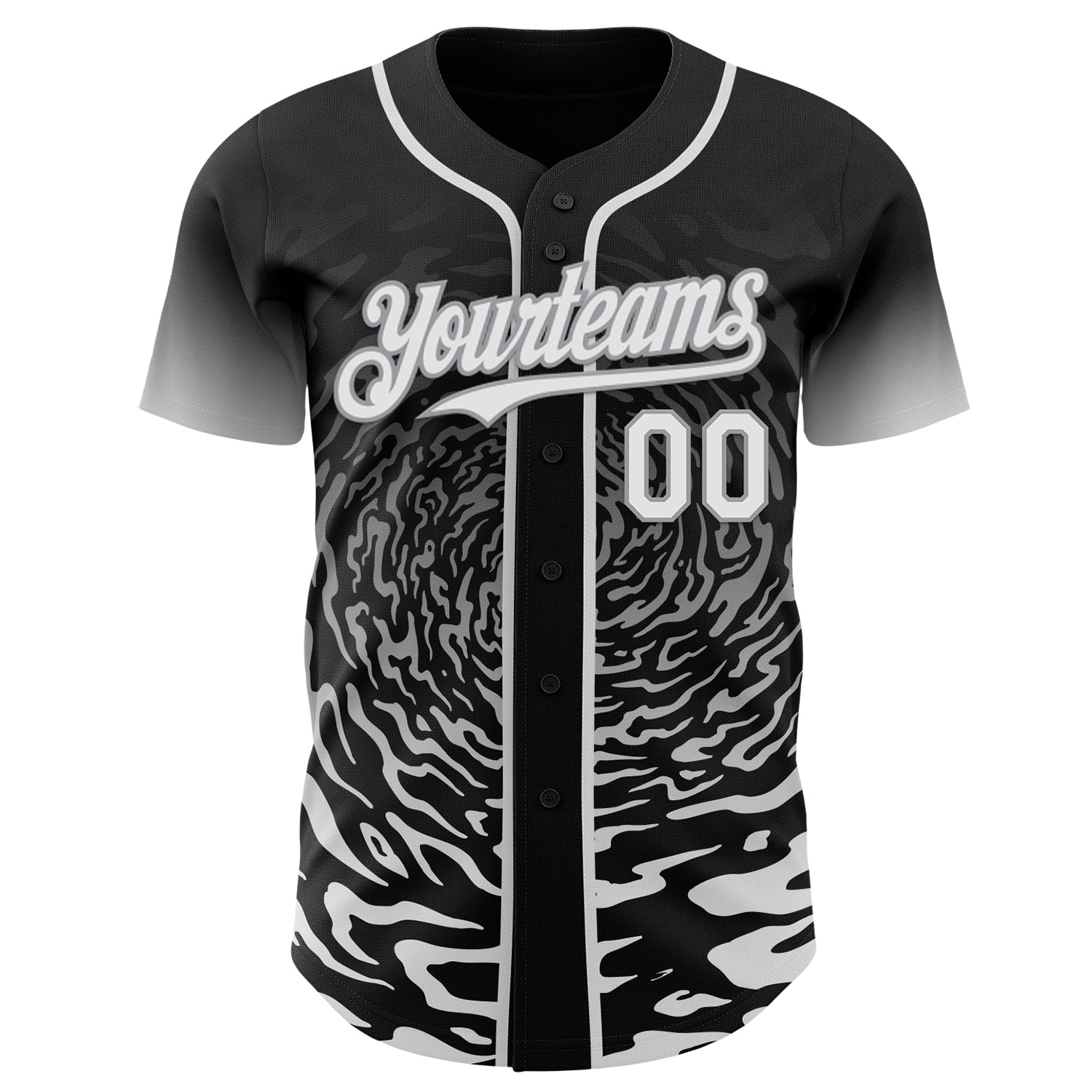 Custom Black White-Gray Fluid Wave Splatter Gradient Authentic Baseball Jersey