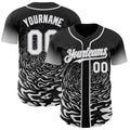 Custom Black White-Gray Fluid Wave Splatter Gradient Authentic Baseball Jersey