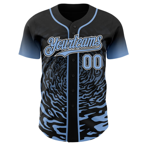 Custom Black Light Blue-White Fluid Wave Splatter Gradient Authentic Baseball Jersey