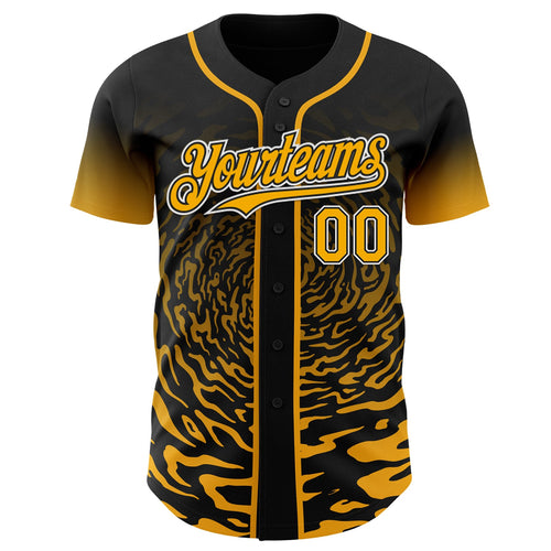 Custom Black Gold-White Fluid Wave Splatter Gradient Authentic Baseball Jersey