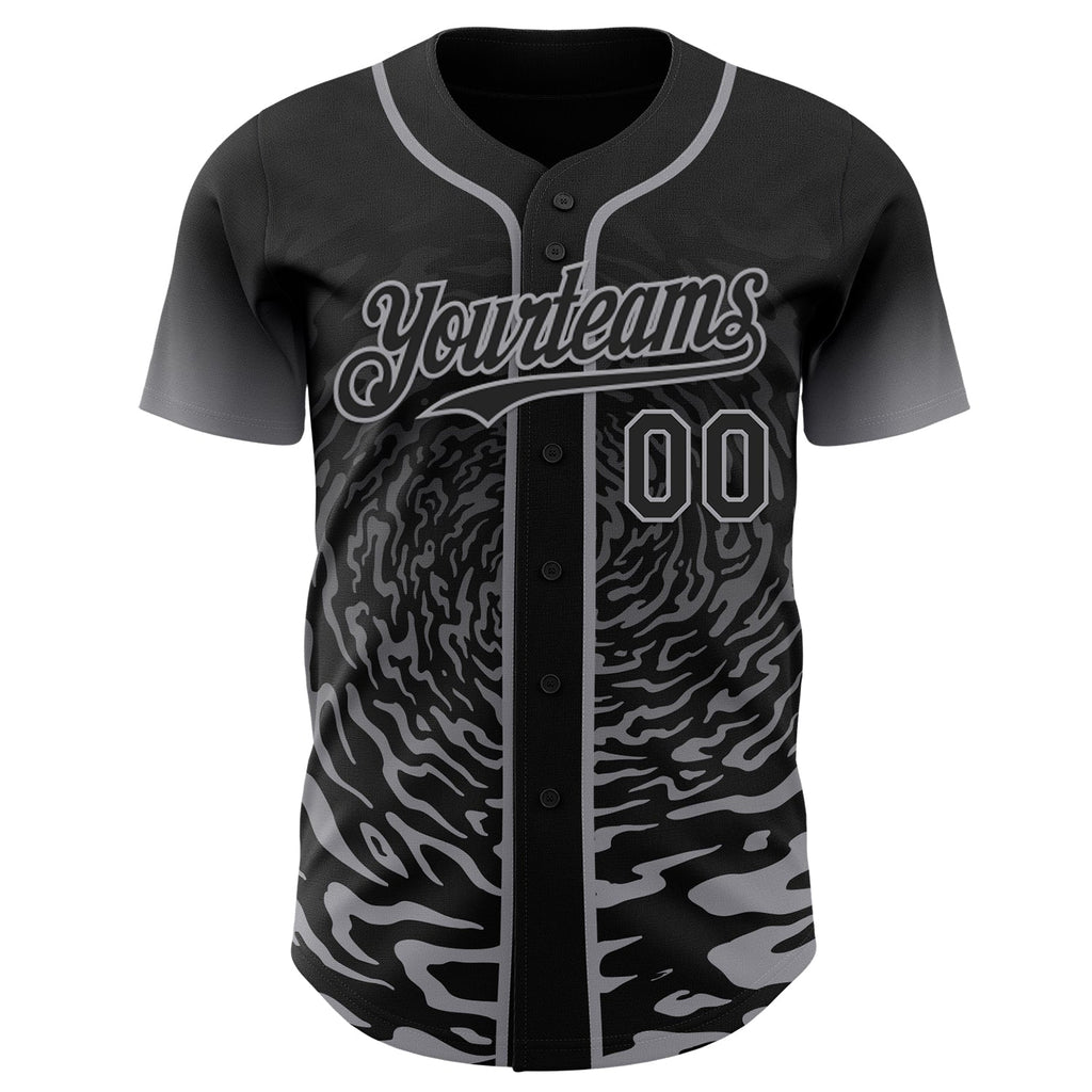 Custom Black-Gray Fluid Wave Splatter Gradient Authentic Baseball Jersey