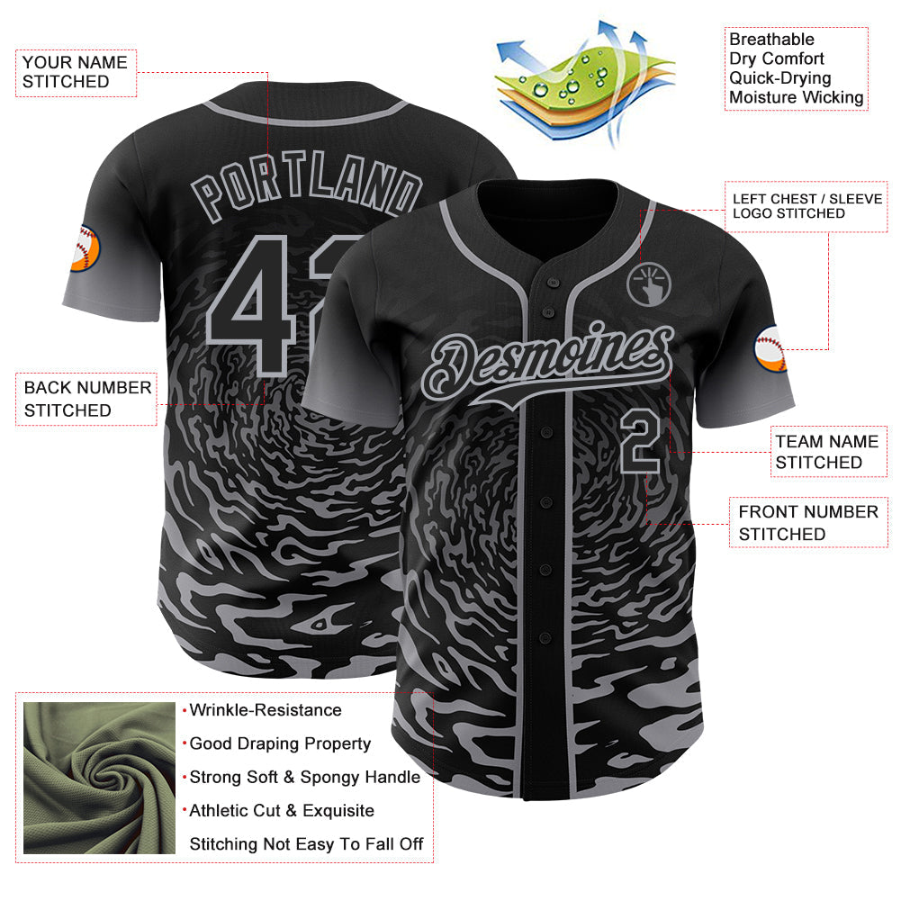 Custom Black-Gray Fluid Wave Splatter Gradient Authentic Baseball Jersey