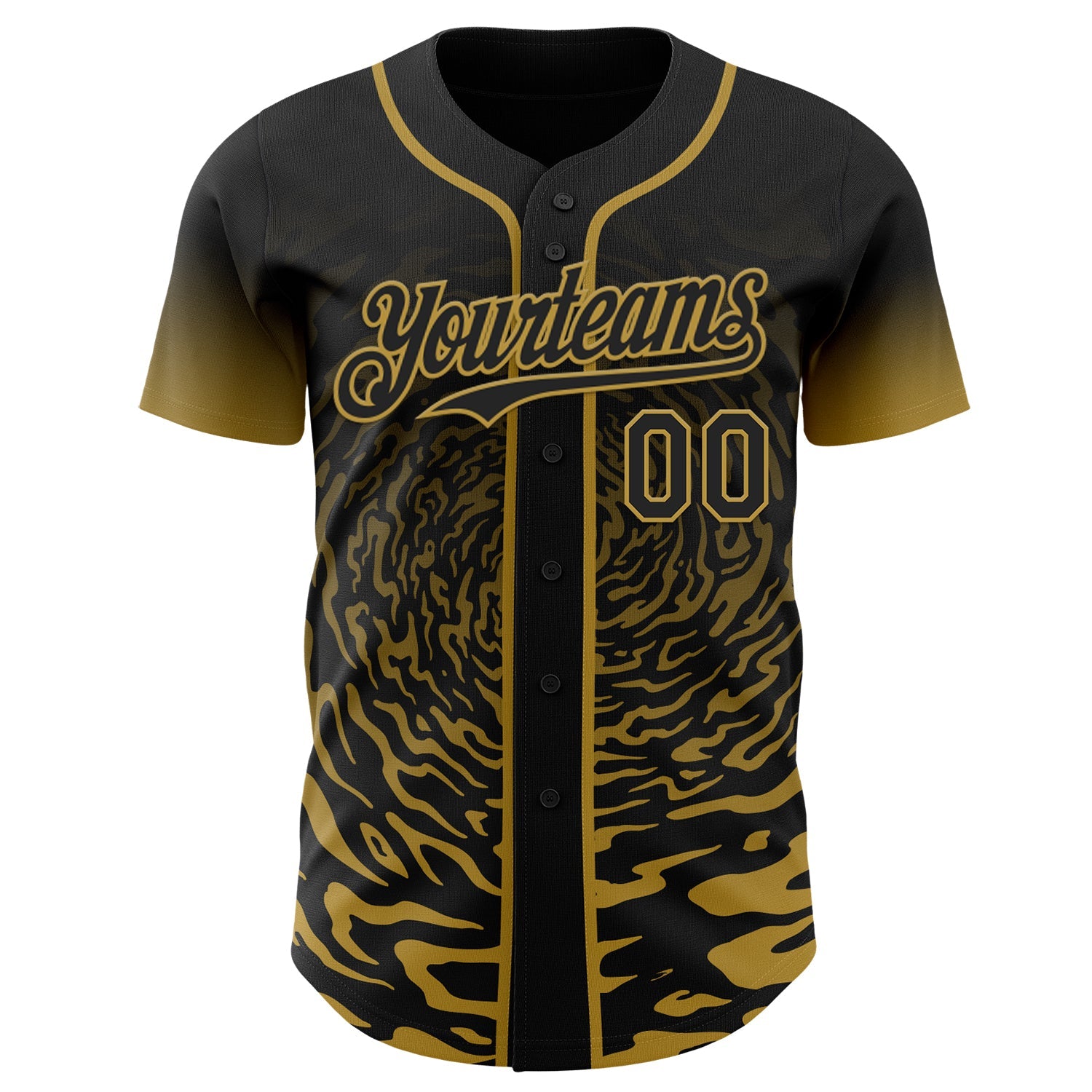 Custom Black-Old Gold Fluid Wave Splatter Gradient Authentic Baseball Jersey