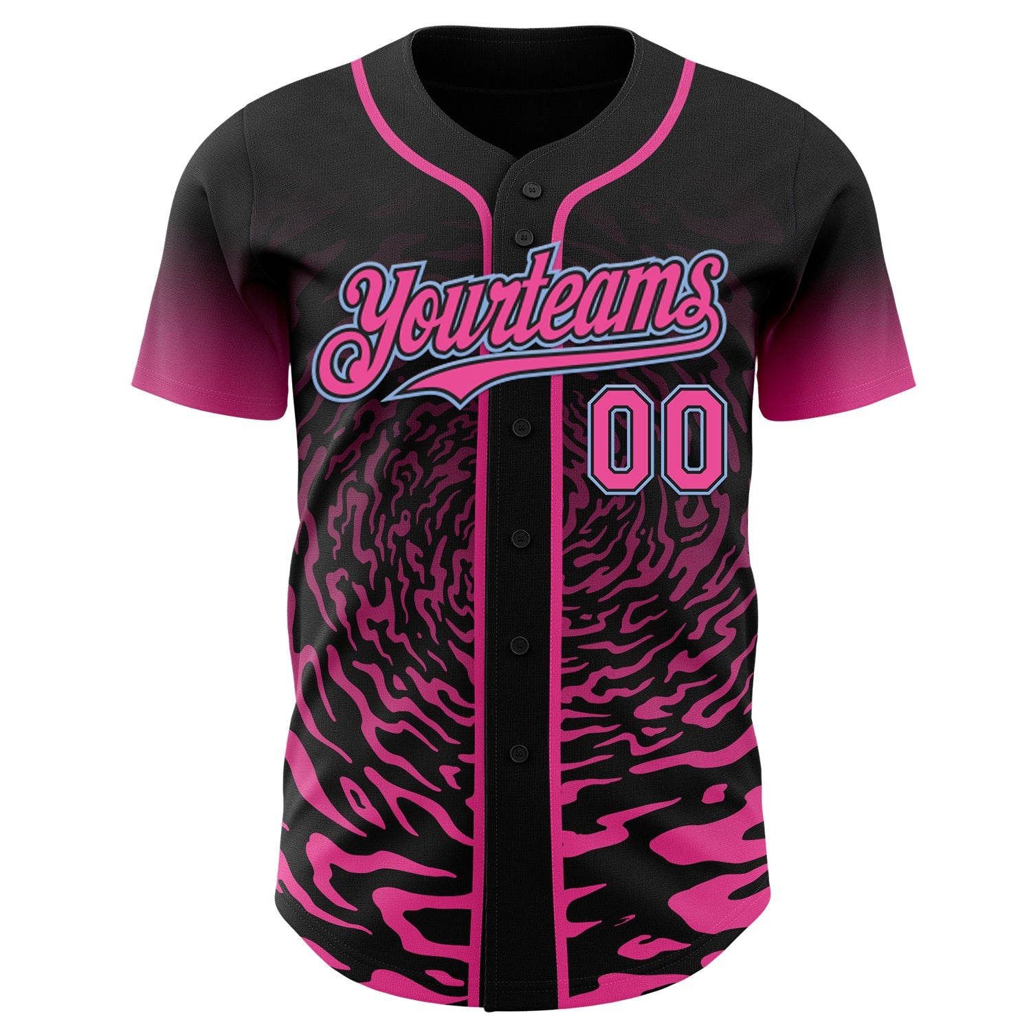 Custom Black Pink-Light Blue Fluid Wave Splatter Gradient Authentic Baseball Jersey