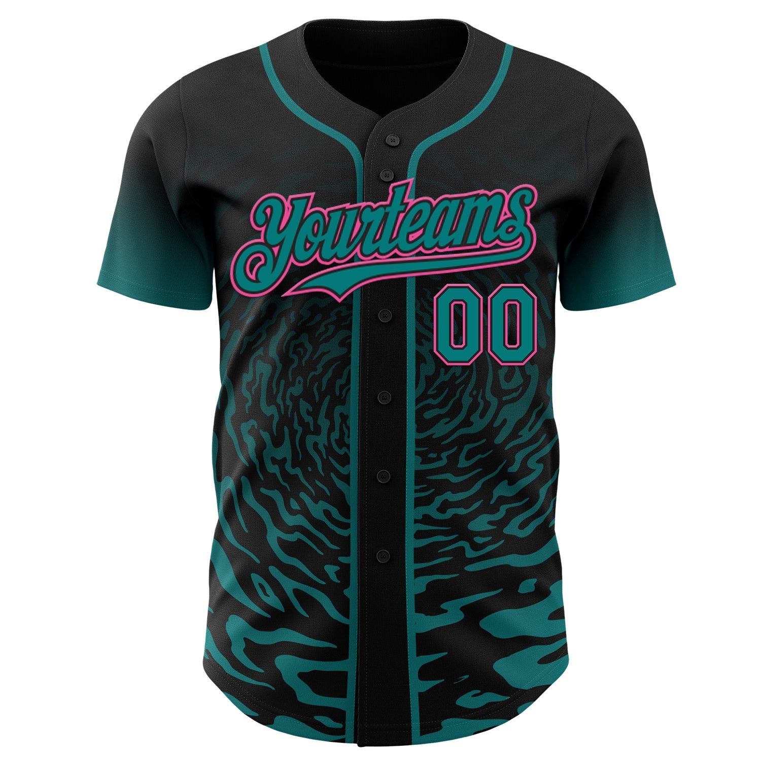Custom Black Teal-Pink Fluid Wave Splatter Gradient Authentic Baseball Jersey
