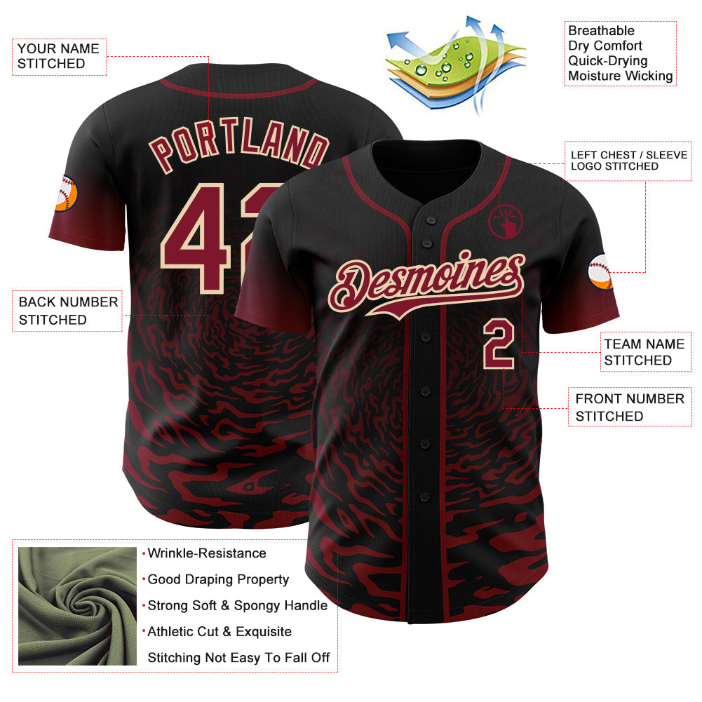 Custom Black Crimson-City Cream Fluid Wave Splatter Gradient Authentic Baseball Jersey
