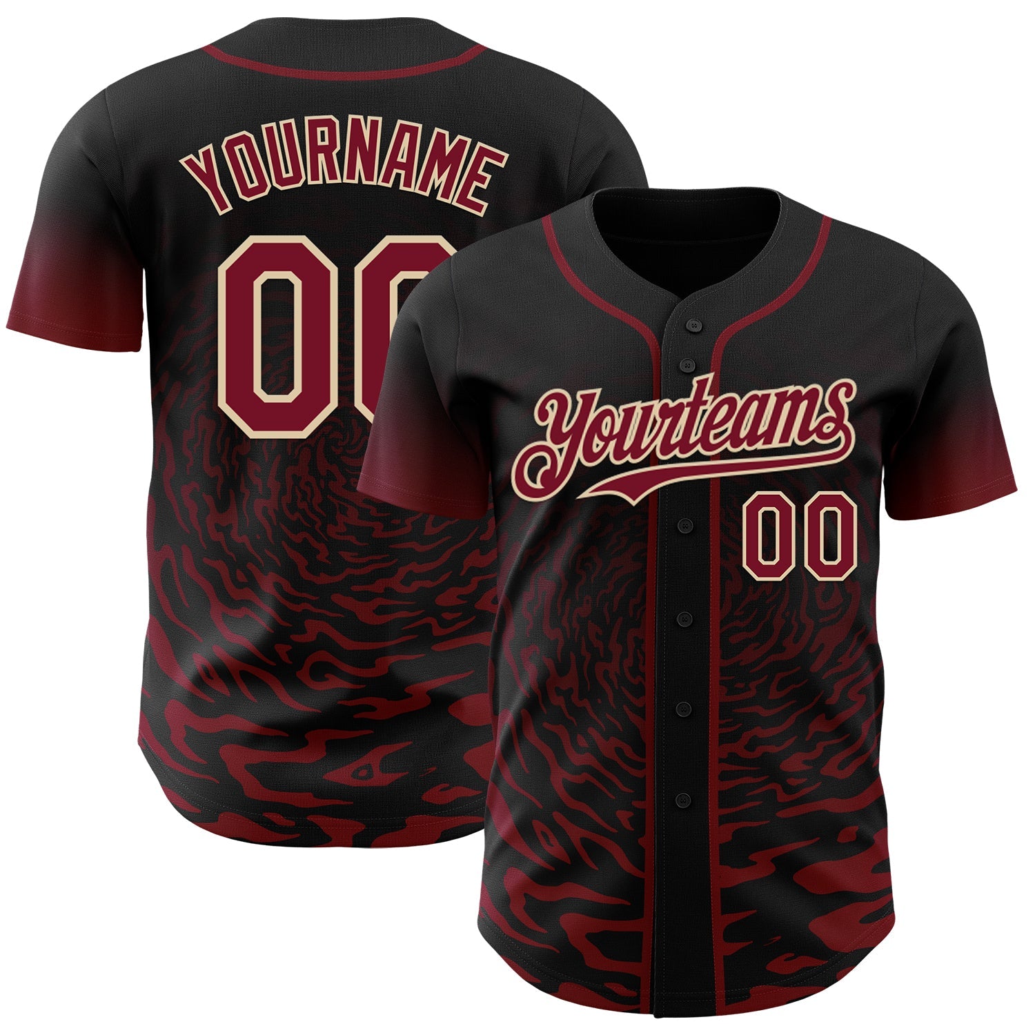 Custom Black Crimson-City Cream Fluid Wave Splatter Gradient Authentic Baseball Jersey