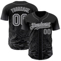 Custom Black Steel Gray-White Fluid Wave Splatter Gradient Authentic Baseball Jersey