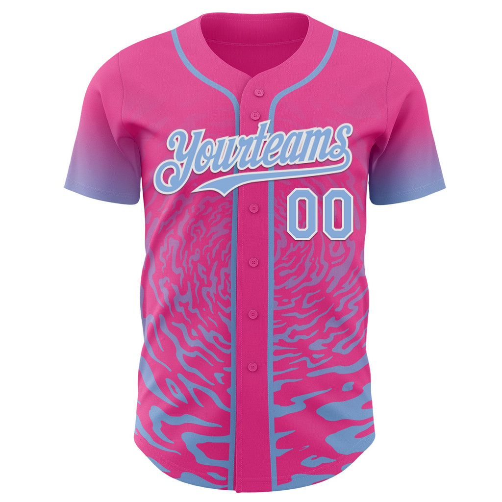 Custom Pink Light Blue-White Fluid Wave Splatter Gradient Authentic Baseball Jersey
