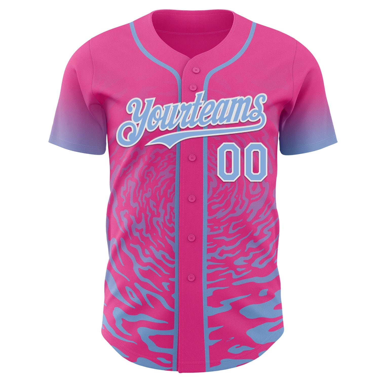Custom Pink Light Blue-White Fluid Wave Splatter Gradient Authentic Baseball Jersey
