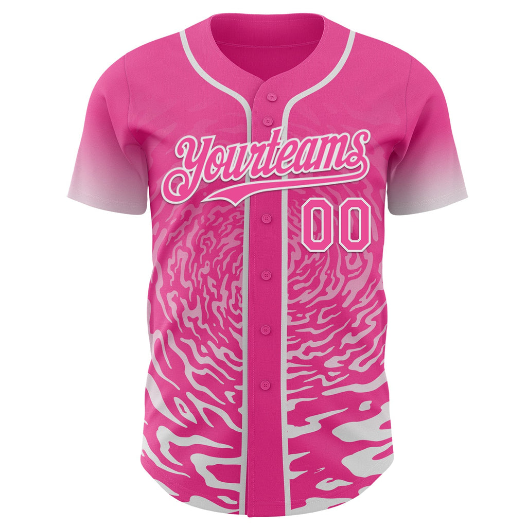 Custom Pink-White Fluid Wave Splatter Gradient Authentic Baseball Jersey