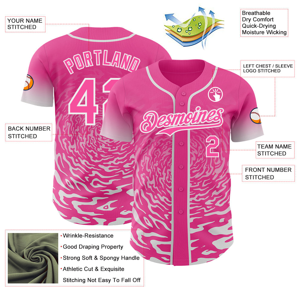 Custom Pink-White Fluid Wave Splatter Gradient Authentic Baseball Jersey