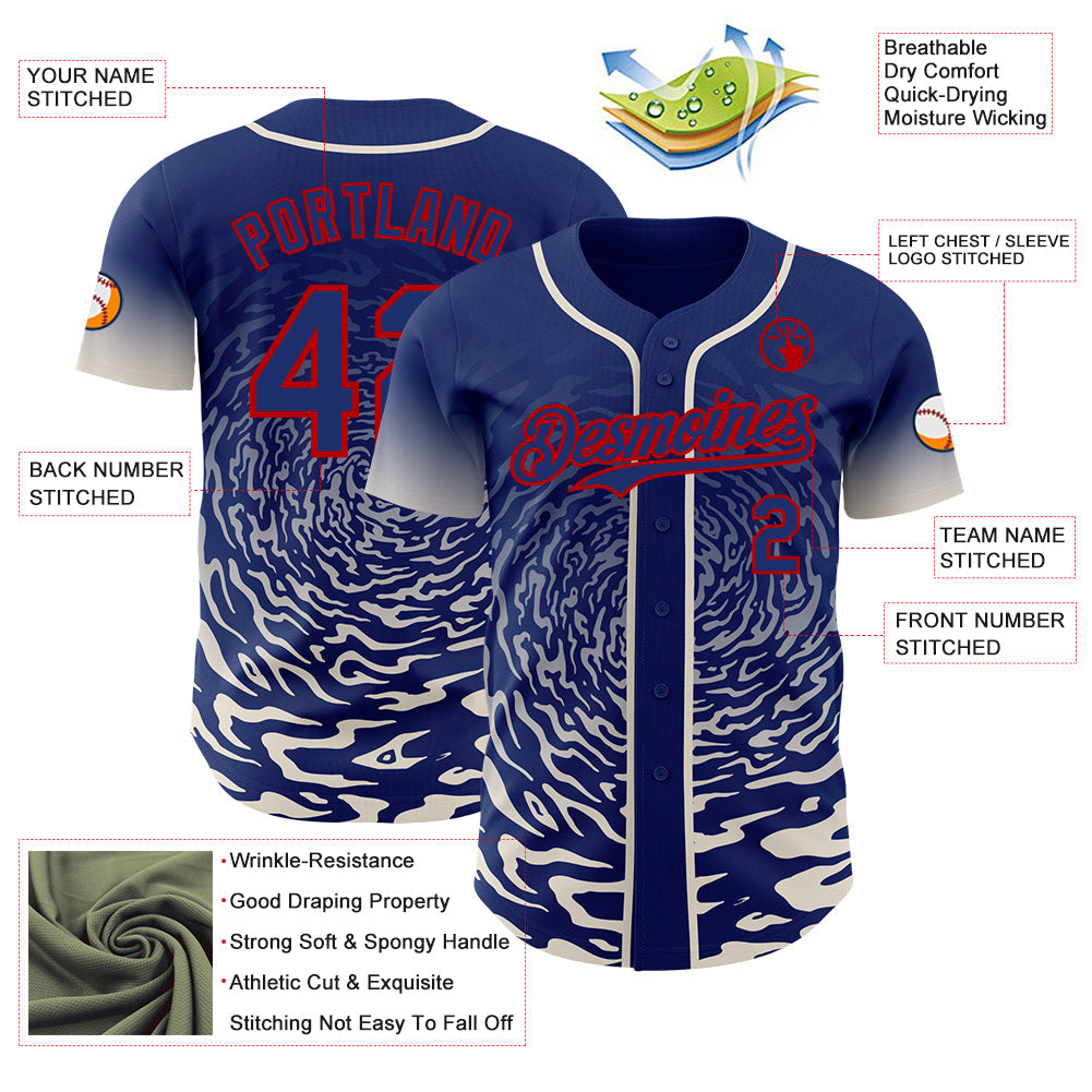 Custom Royal Cream-Red Fluid Wave Splatter Gradient Authentic Baseball Jersey