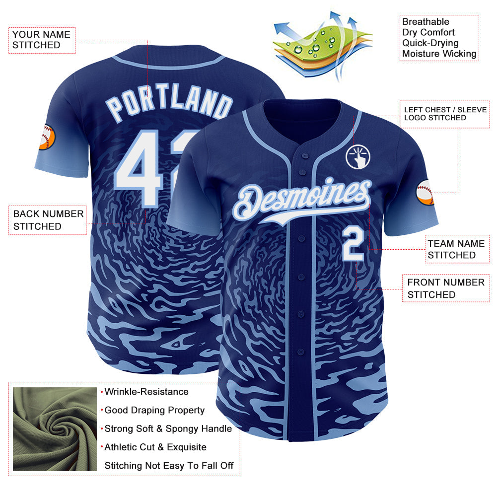 Custom Royal White-Light Blue Fluid Wave Splatter Gradient Authentic Baseball Jersey
