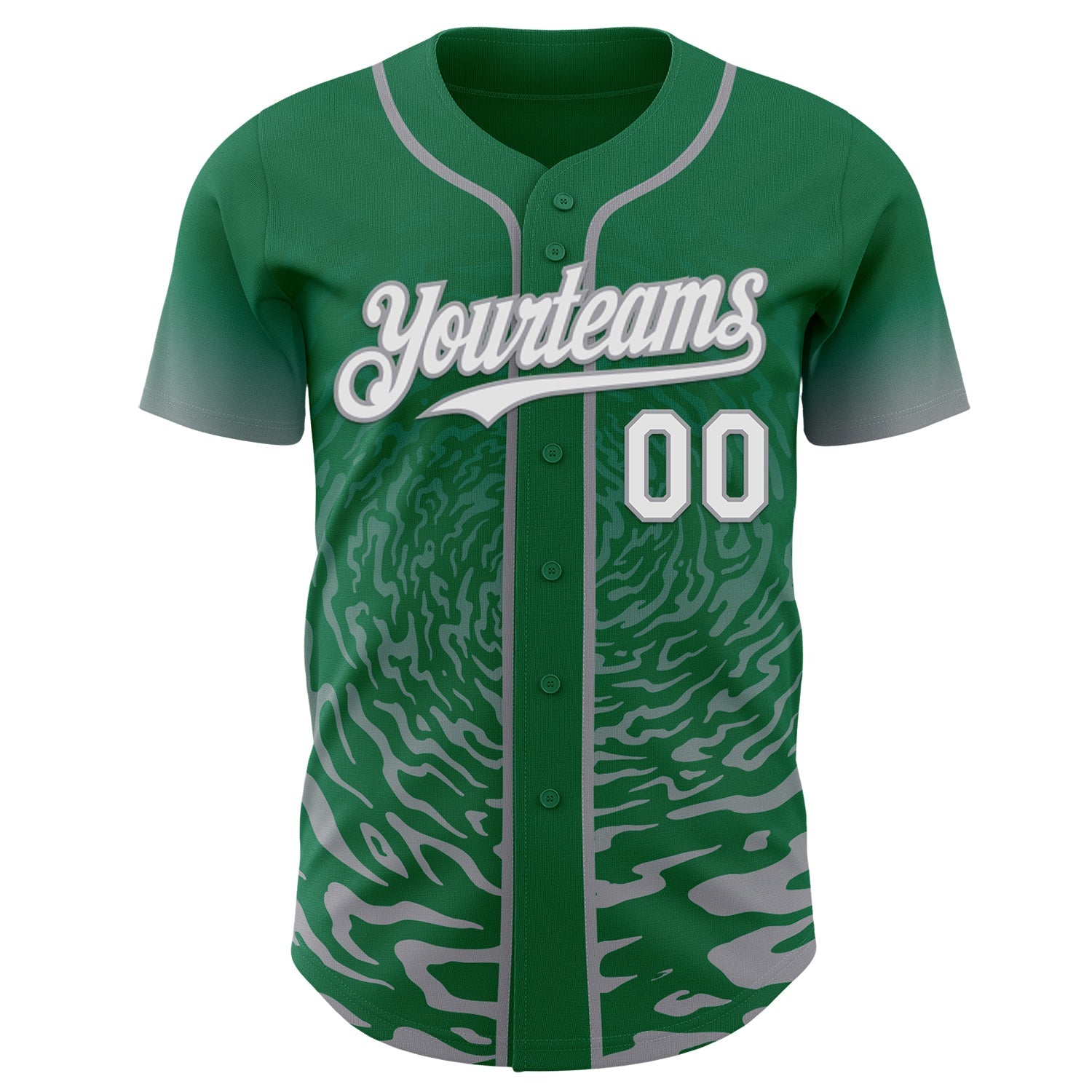 Custom Kelly Green White-Gray Fluid Wave Splatter Gradient Authentic Baseball Jersey
