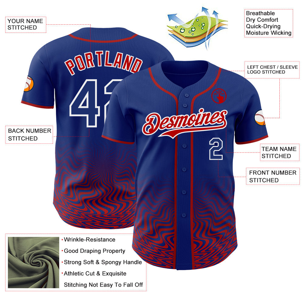 Custom Royal Red-White Fluid Wave Psychedelic Swirl Authentic Baseball Jersey