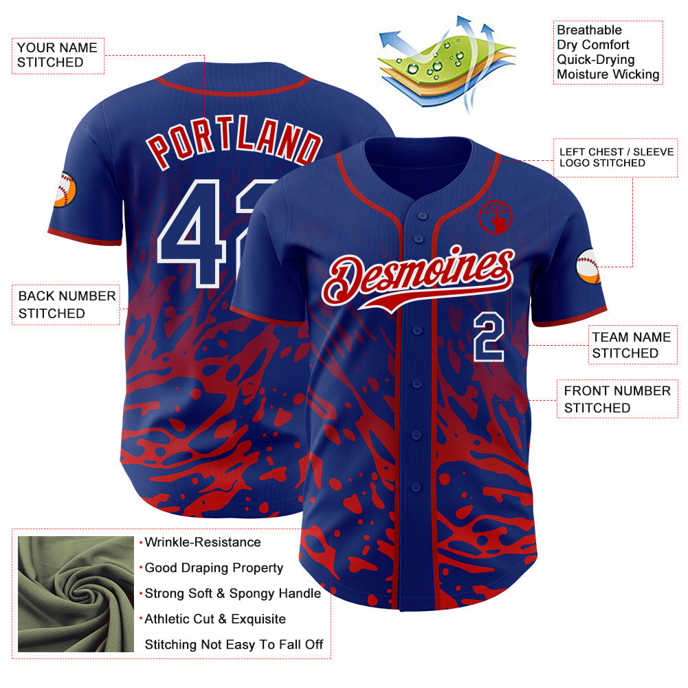 Custom Royal Red-White Fluid Liquid Wave Splatter Authentic Baseball Jersey