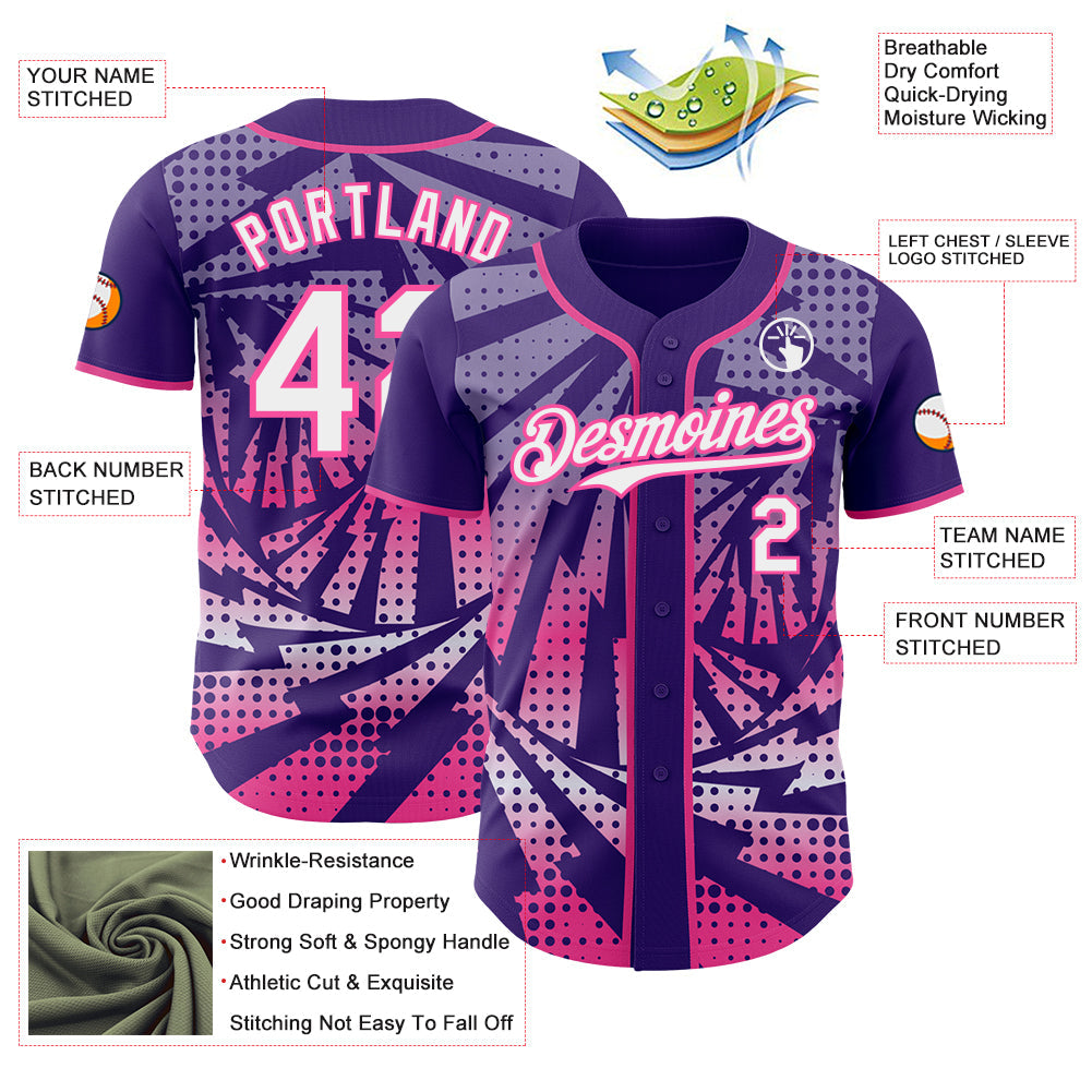 Custom Purple White-Pink Lightning Gradient Dot Authentic Baseball Jersey