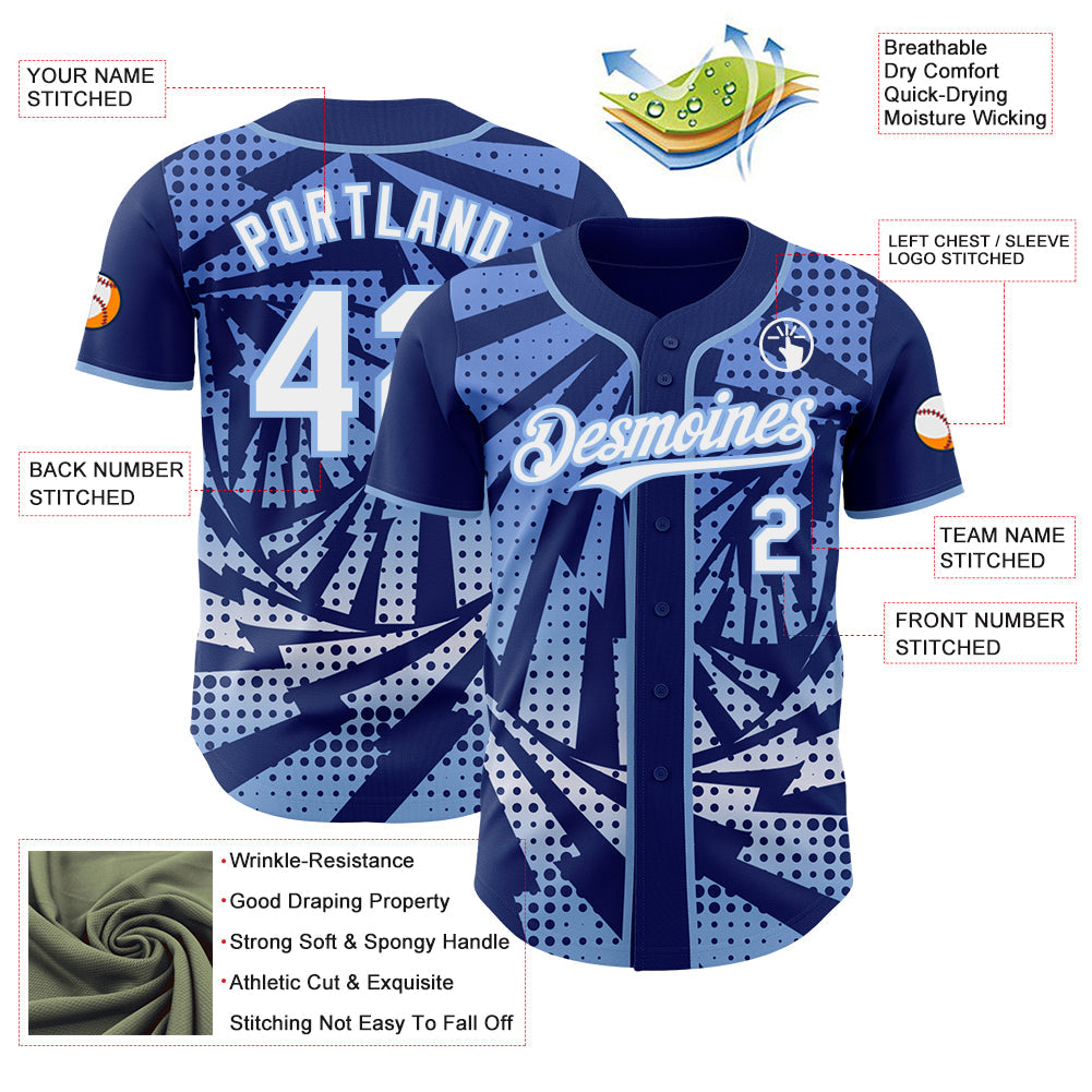 Custom Royal White-Light Blue Lightning Gradient Dot Authentic Baseball Jersey