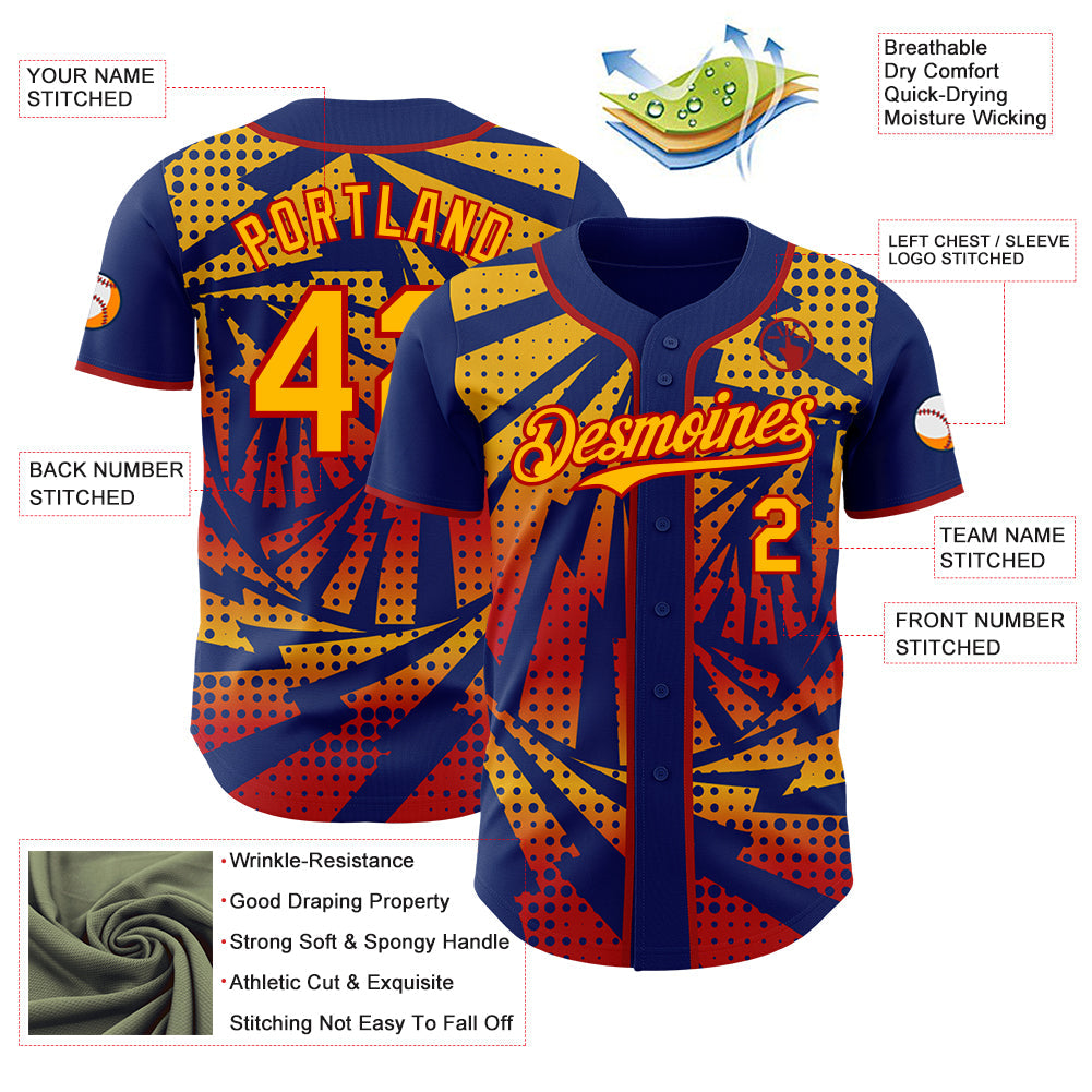 Custom Royal Gold-Red Lightning Gradient Dot Authentic Baseball Jersey