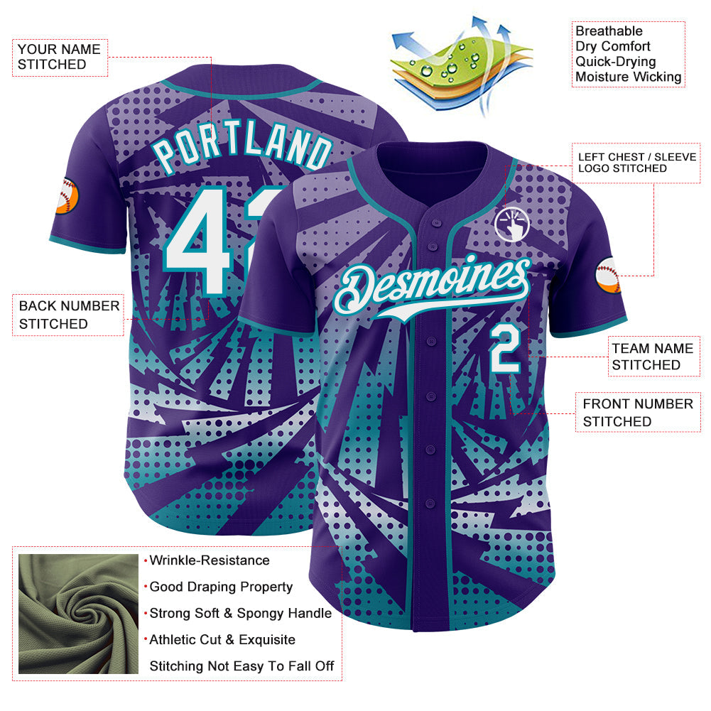 Custom Purple White-Teal Lightning Gradient Dot Authentic Baseball Jersey