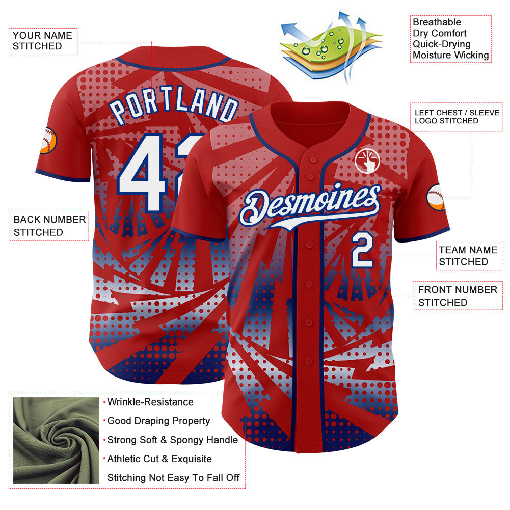 Custom Red White-Royal Lightning Gradient Dot Authentic Baseball Jersey