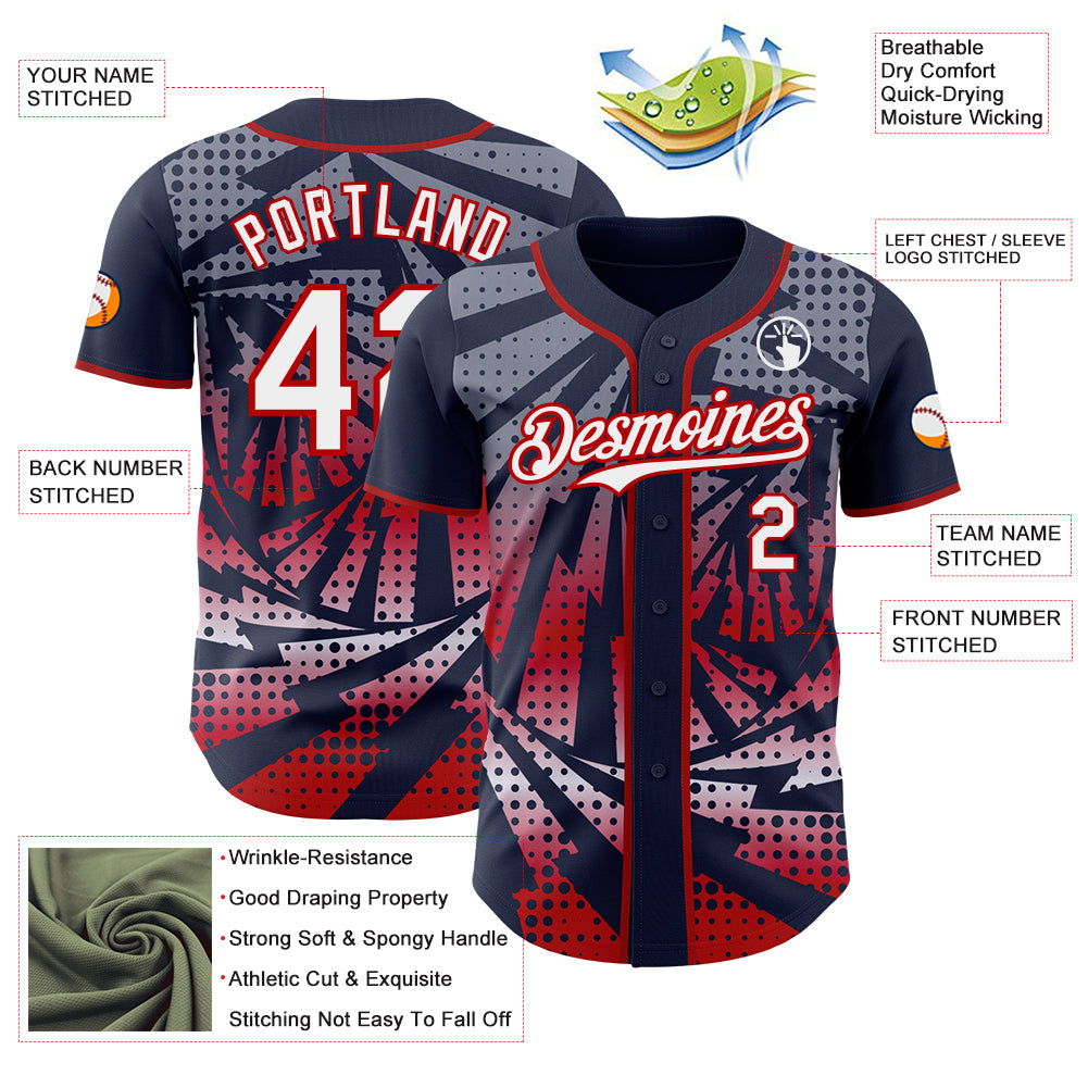 Custom Navy White-Red Lightning Gradient Dot Authentic Baseball Jersey