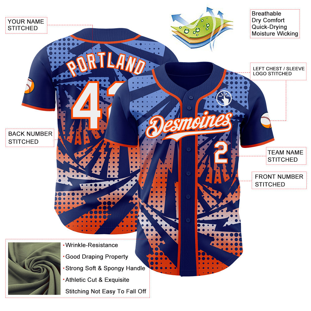 Custom Royal White-Orange Lightning Gradient Dot Authentic Baseball Jersey