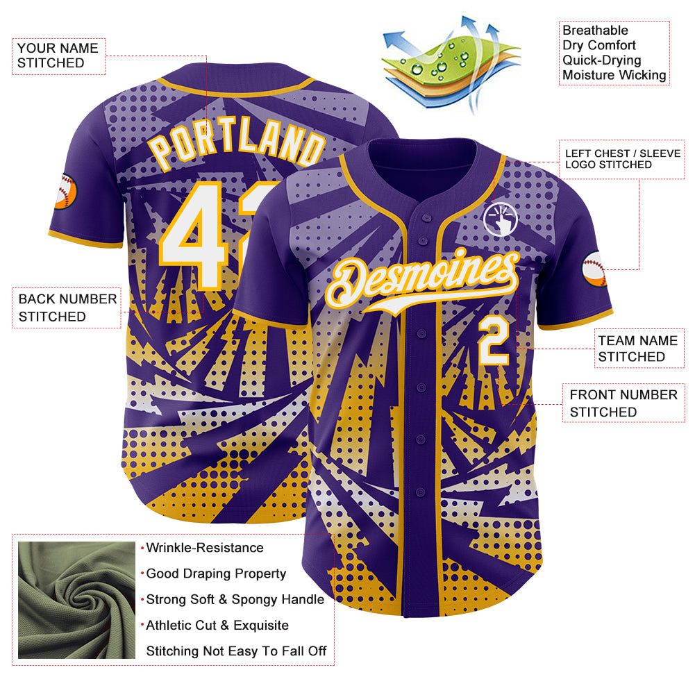 Custom Purple White-Gold Lightning Gradient Dot Authentic Baseball Jersey