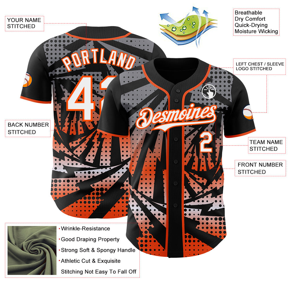 Custom Black White-Orange Lightning Gradient Dot Authentic Baseball Jersey