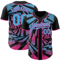 Custom Black Sky Blue-Pink Lightning Gradient Dot Authentic Baseball Jersey