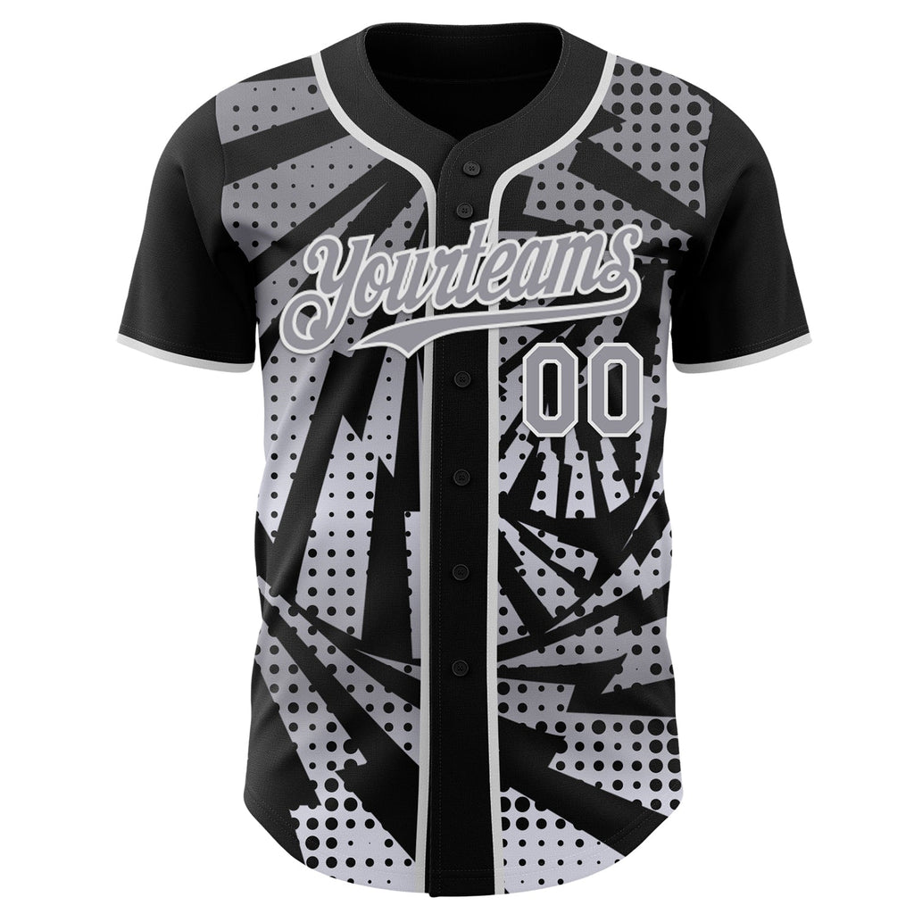 Custom Black Gray-White Lightning Gradient Dot Authentic Baseball Jersey