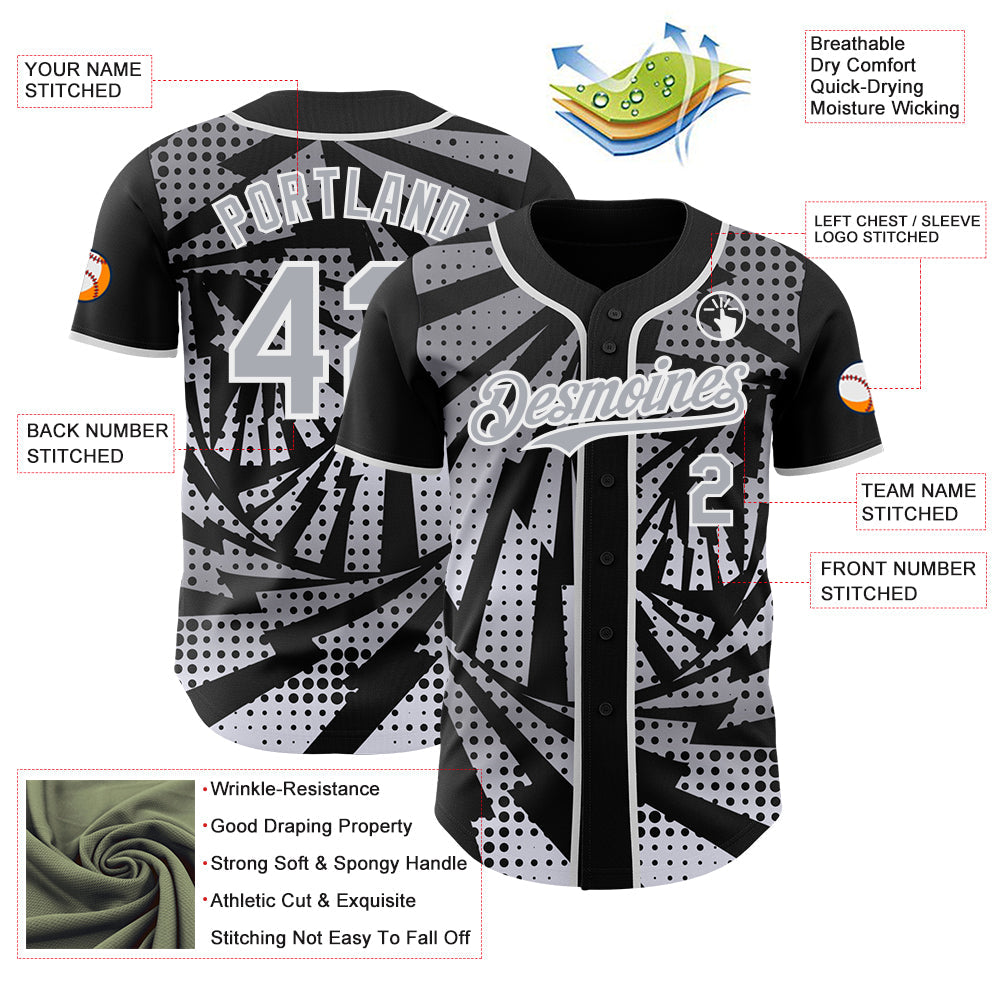 Custom Black Gray-White Lightning Gradient Dot Authentic Baseball Jersey