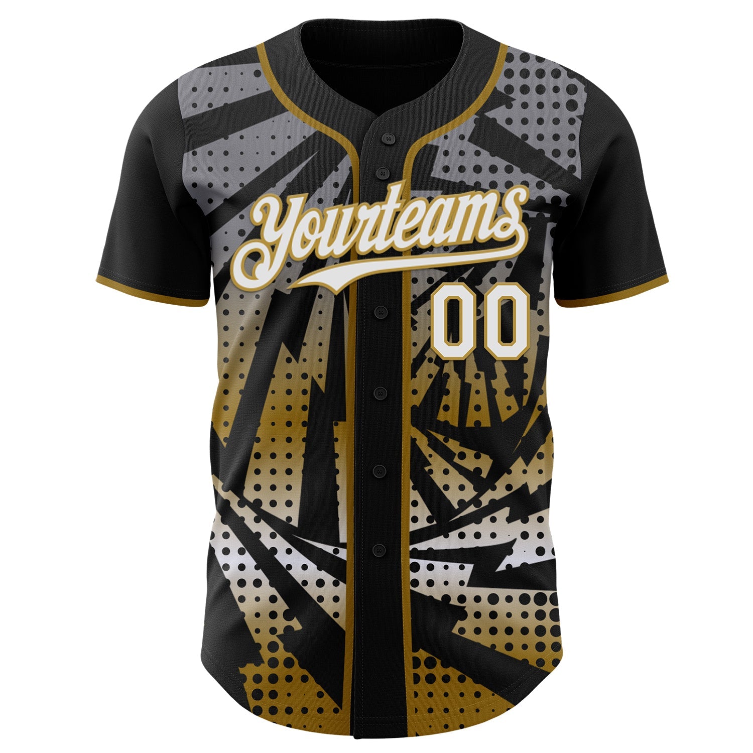 Custom Black White-Old Gold Lightning Gradient Dot Authentic Baseball Jersey