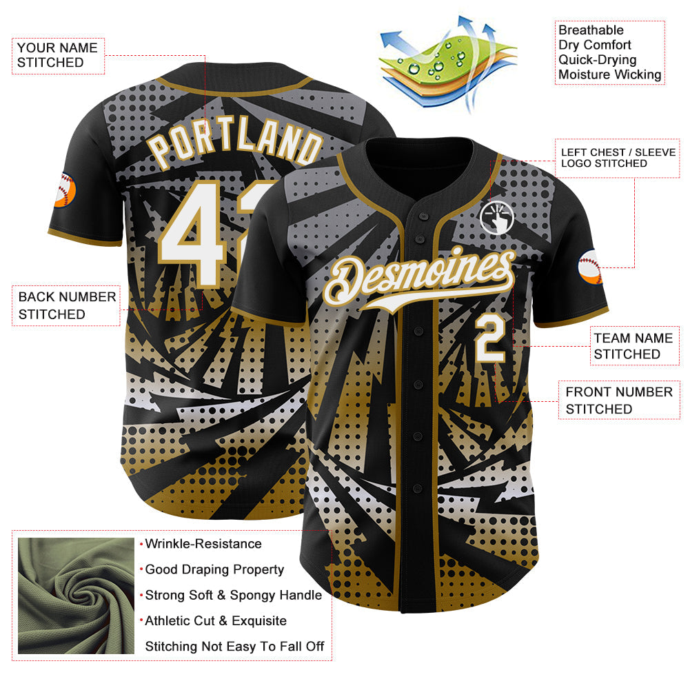 Custom Black White-Old Gold Lightning Gradient Dot Authentic Baseball Jersey
