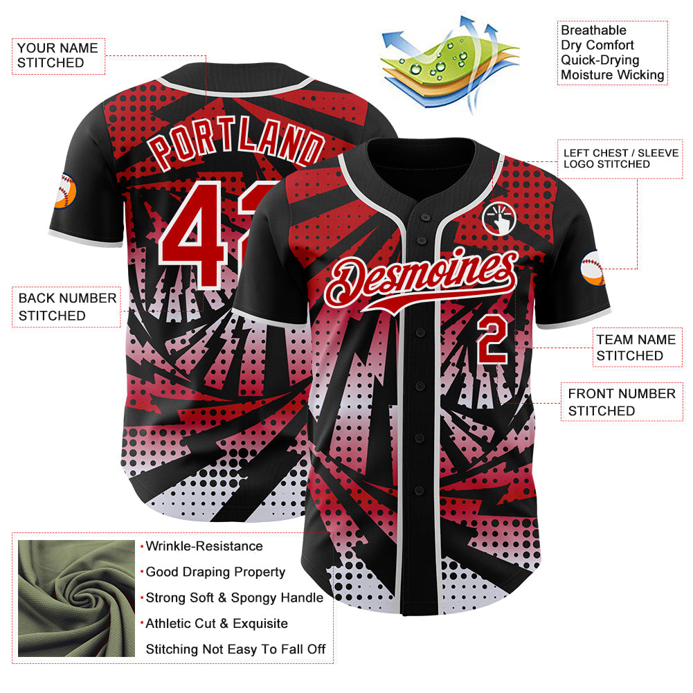 Custom Black Red-White Lightning Gradient Dot Authentic Baseball Jersey