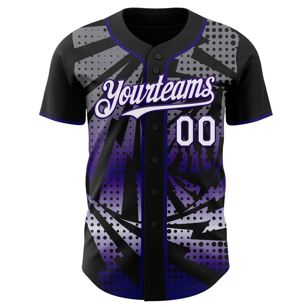 Custom Black White-Purple Lightning Gradient Dot Authentic Baseball Jersey
