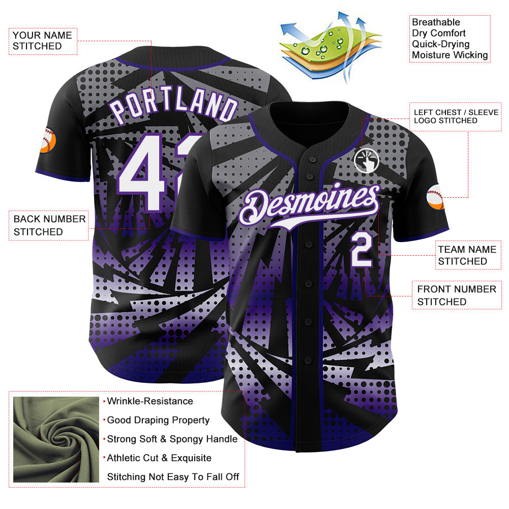 Custom Black White-Purple Lightning Gradient Dot Authentic Baseball Jersey