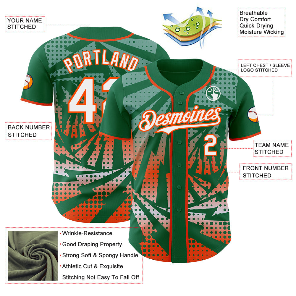 Custom Kelly Green White-Orange Lightning Gradient Dot Authentic Baseball Jersey