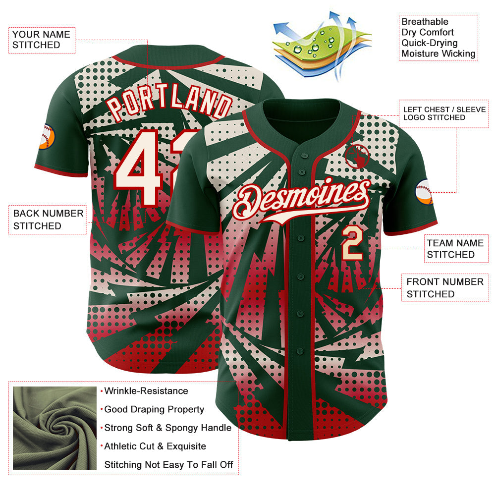 Custom Green Cream-Red Lightning Gradient Dot Authentic Baseball Jersey