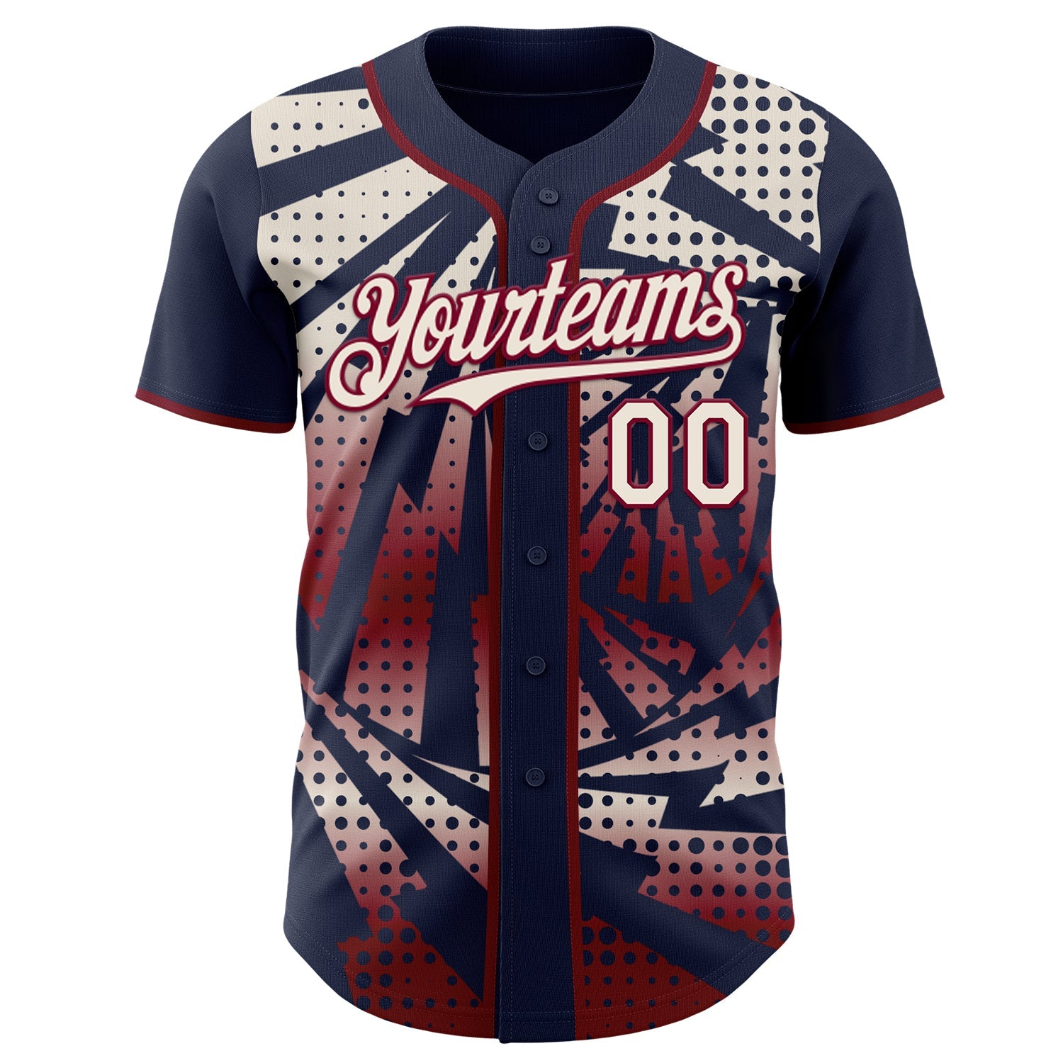Custom Navy Cream-Maroon Lightning Gradient Dot Authentic Baseball Jersey