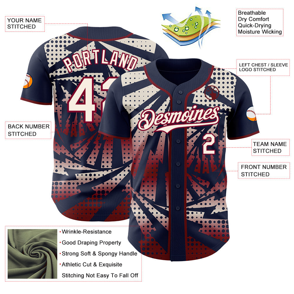 Custom Navy Cream-Maroon Lightning Gradient Dot Authentic Baseball Jersey