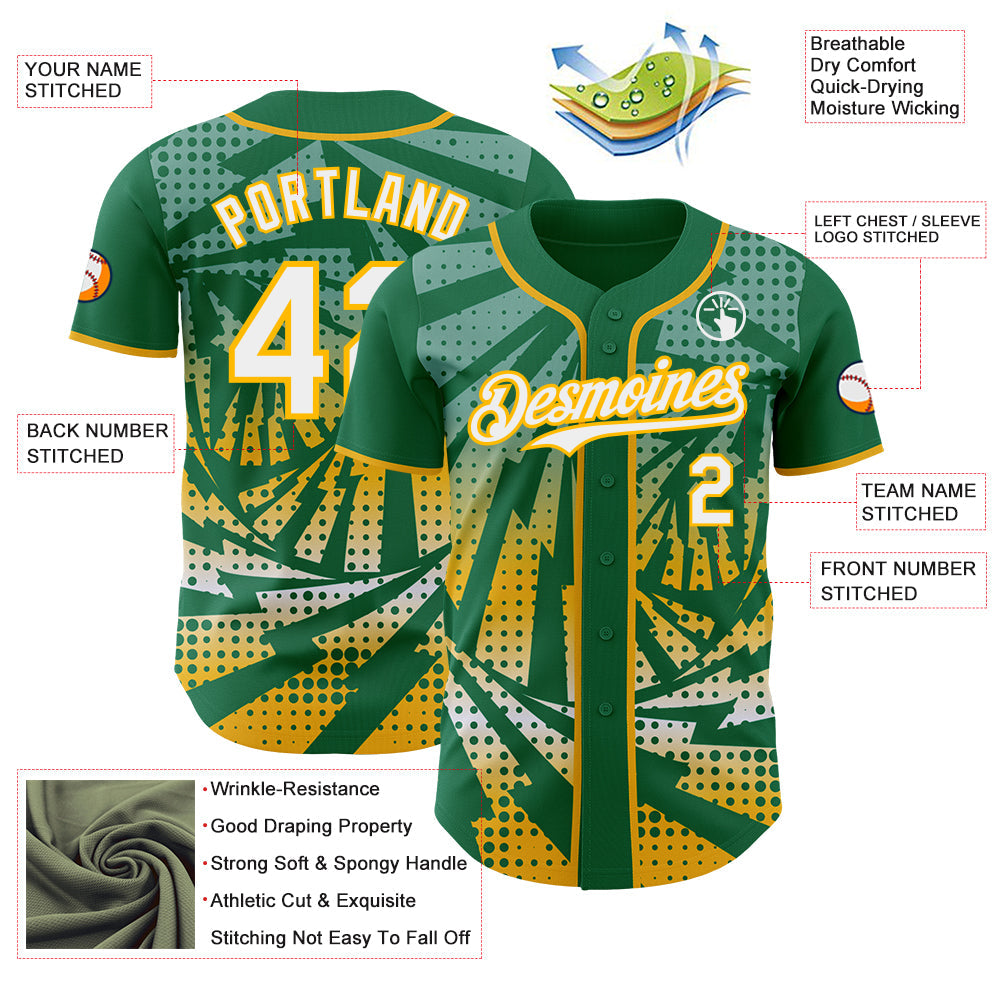 Custom Kelly Green White-Gold Lightning Gradient Dot Authentic Baseball Jersey